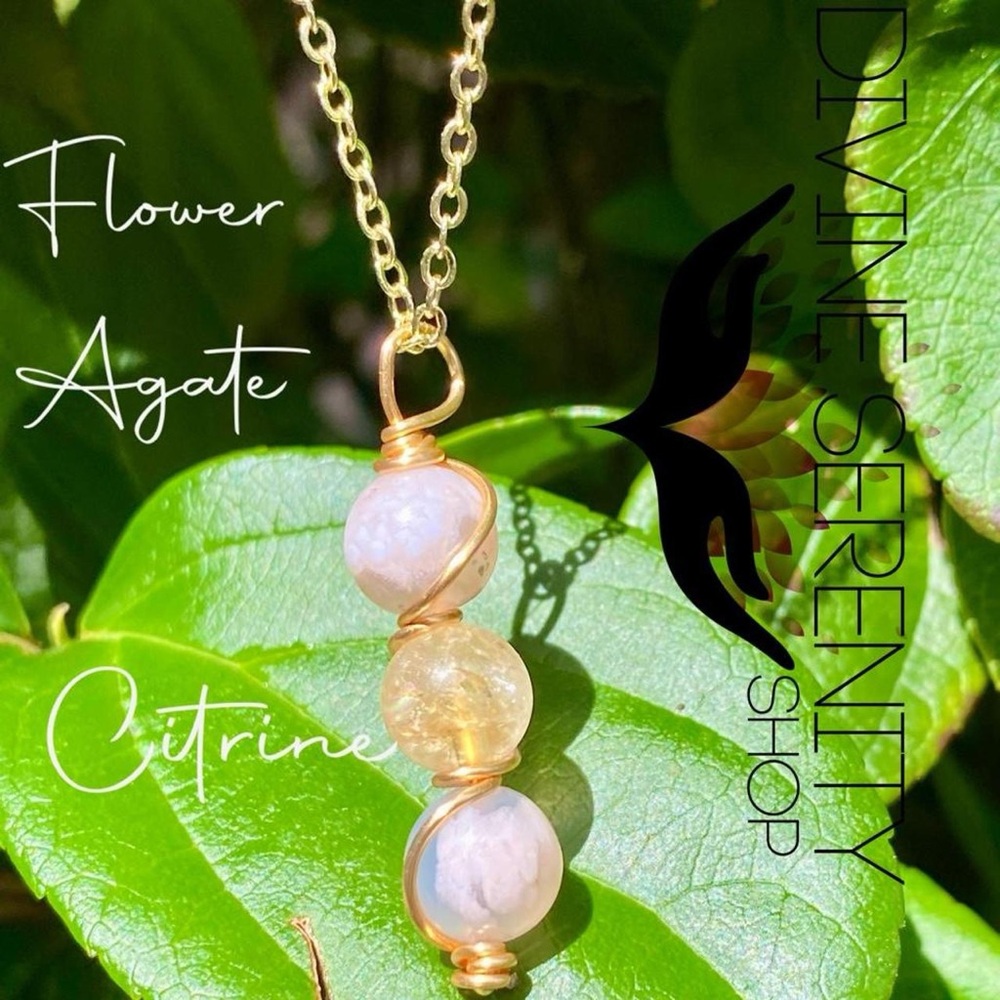Serenity Gold Flower Agate and Citrine Necklace